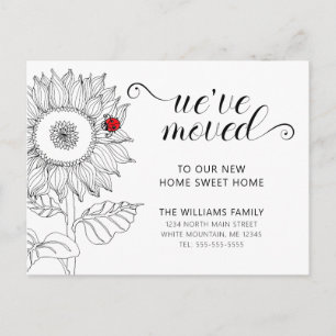 Sunflower Floral w/ Ladybug Moving Announcement Postcard