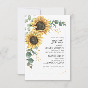 Sunflower Floral Watercolor Baby Shower Invitation