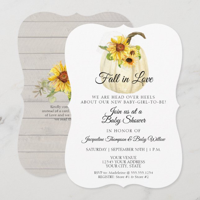 Sunflower Floral Watercolor Pumpkin Baby Shower Invitation (Front/Back)