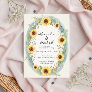 Sunflower Floral Watercolor Wedding Invite