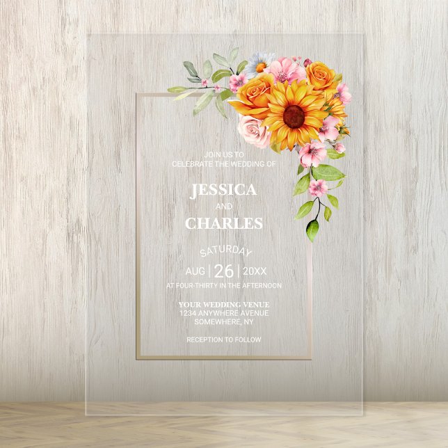 Sunflower Floral Wedding Acrylic Invitations (Creator Uploaded)