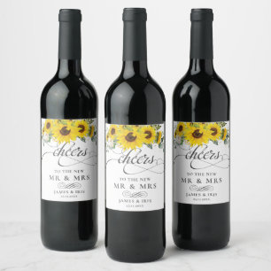 Sunflower Floral Wedding Birthday Anniversary  Wine Label