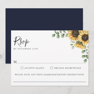 Sunflower Floral Wedding Food Allergy RSVP Card