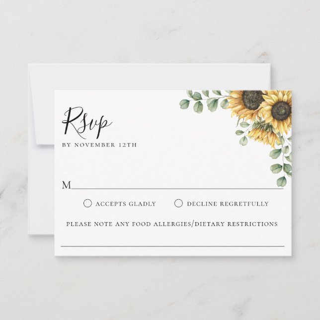 Sunflower Floral Wedding Food Allergy RSVP Card (Front)