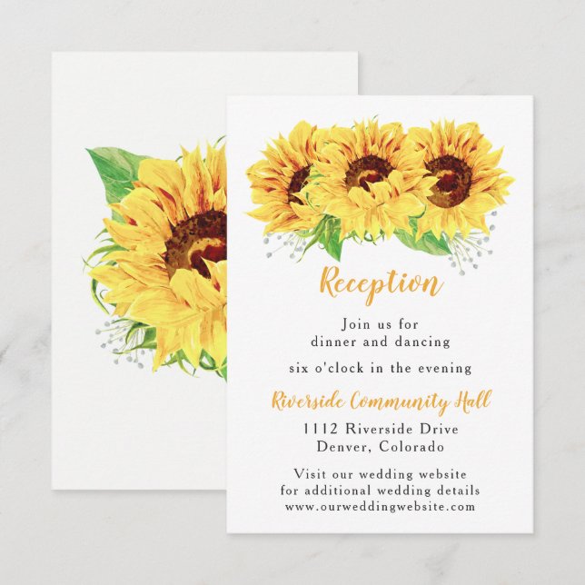 Sunflower Floral Wedding Reception Insert Invitation (Front/Back)