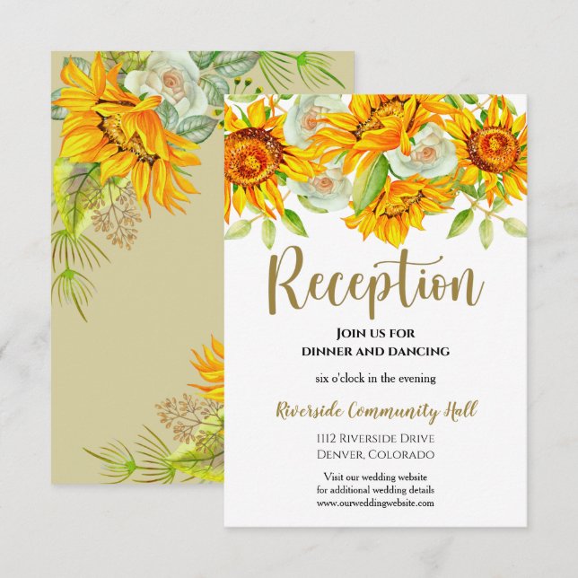 Sunflower Floral Wedding Reception Insert Invitation (Front/Back)
