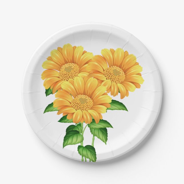 Sunflower Floral Wedding Summer Party Yellow Paper Plate (Front)