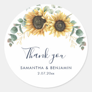 Sunflower Floral Wedding Thank You Favor Classic Round Sticker