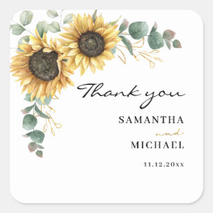 Sunflower Floral Wedding Thank You Square Sticker