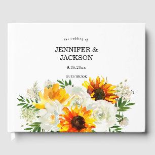 Sunflower Floral - White Guest Book