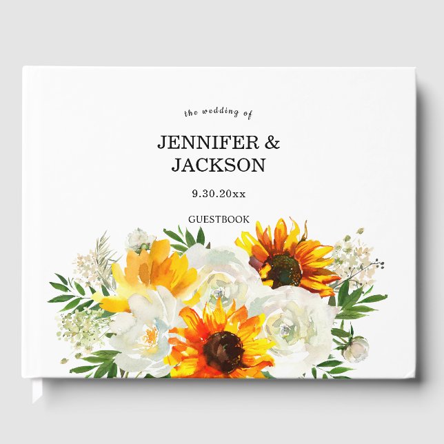 Sunflower Floral - White Guest Book (Front)