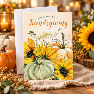 Sunflower Floral with Pumpkins Friendsgiving Dinne Invitation