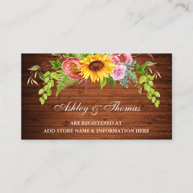 Sunflower Floral Wood Wedding Registry Insert Card (Front)