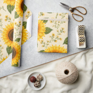 SUNFLOWER FLORAL WRAPPING PAPER