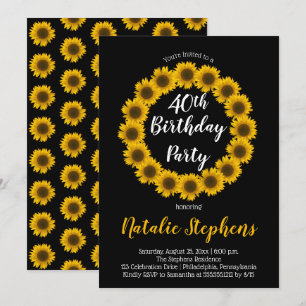Sunflower Floral Wreath Birthday Party Invitation