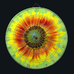 Sunflower Floral Yellow and Green Flower Garden Dartboard<br><div class="desc">This cute summer floral dartboard design has a bold sunflower blossom in full bloom. It's made in shades of bright yellow, vivid orange and brown and green on a slightly distressed / grunge summery green background. The big flower has a painted look. If you love gardens and flowery motifs, you'll...</div>