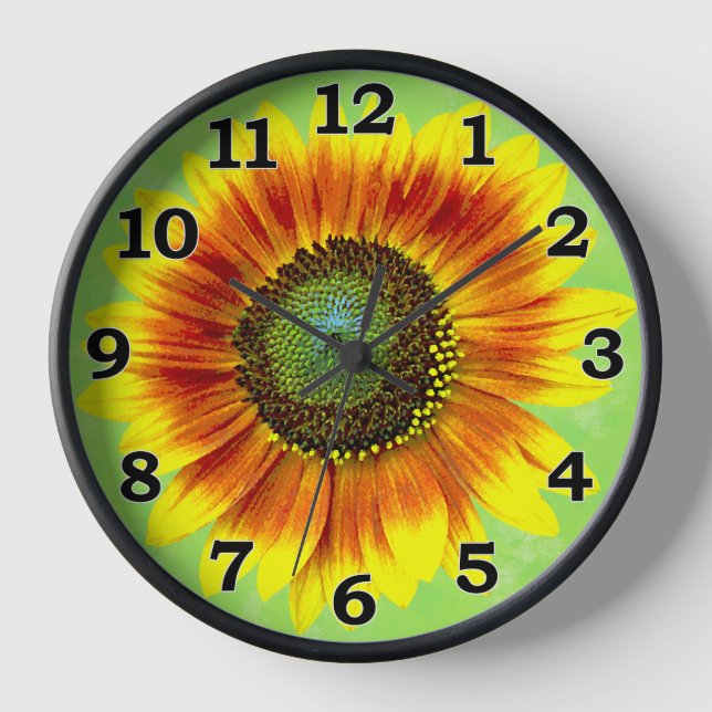 Sunflower Floral Yellow and Green Flower Garden Wall Clock (Front)
