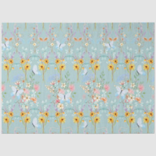 Sunflower Floral Yellow Blue Butterfly Decoupage Tissue Paper