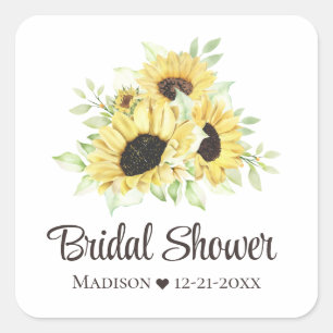 Sunflower Floral Yellow Rustic Bridal Shower Square Sticker
