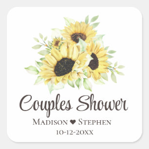 Sunflower Floral Yellow Rustic Couples Shower Square Sticker
