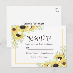 Sunflower Floral Yellow Rustic RSVP Wedding Postcard