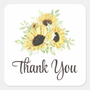 Sunflower Floral Yellow Rustic Wedding Thank You Square Sticker
