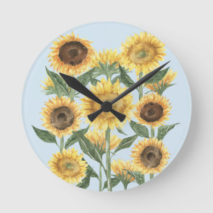 Sunflower Flower Floral Nursery Kids Round Clock