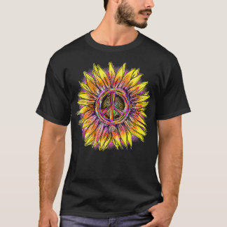 Sunflower Flower Rainbow Tie Dye Hippie Retro T-Shirt
