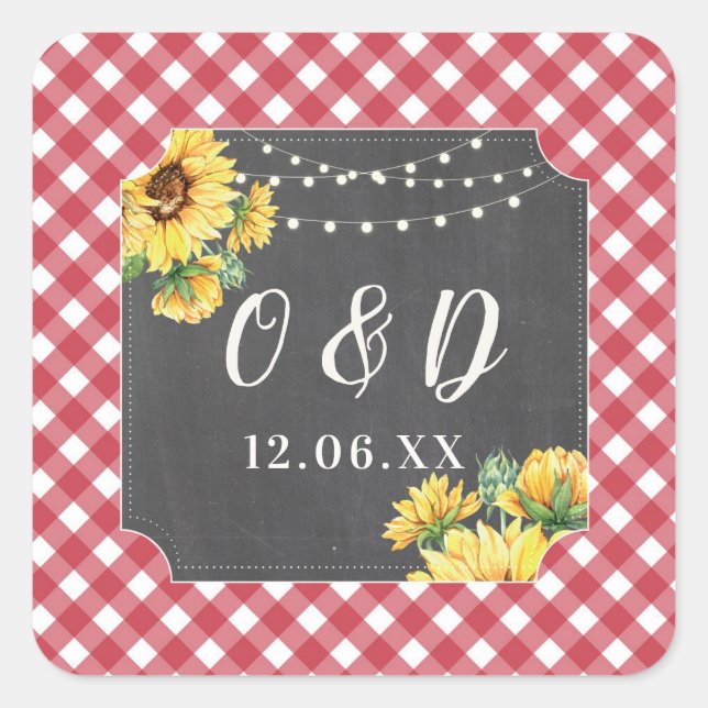 Sunflower Flowers Red White Initial Stickers Label (Front)