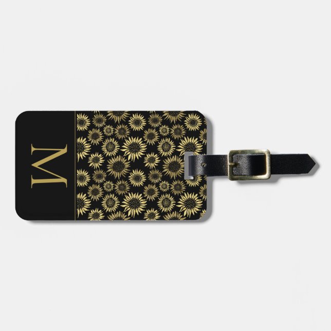 Sunflower Foil Initial Monogram Travel Luggage Tag (Front Horizontal)