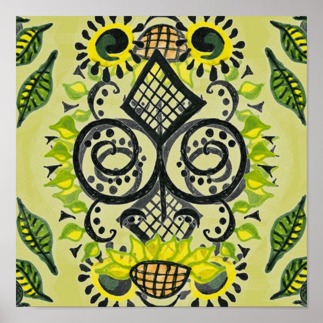 Sunflower Folk Art Pattern Poster (Front)