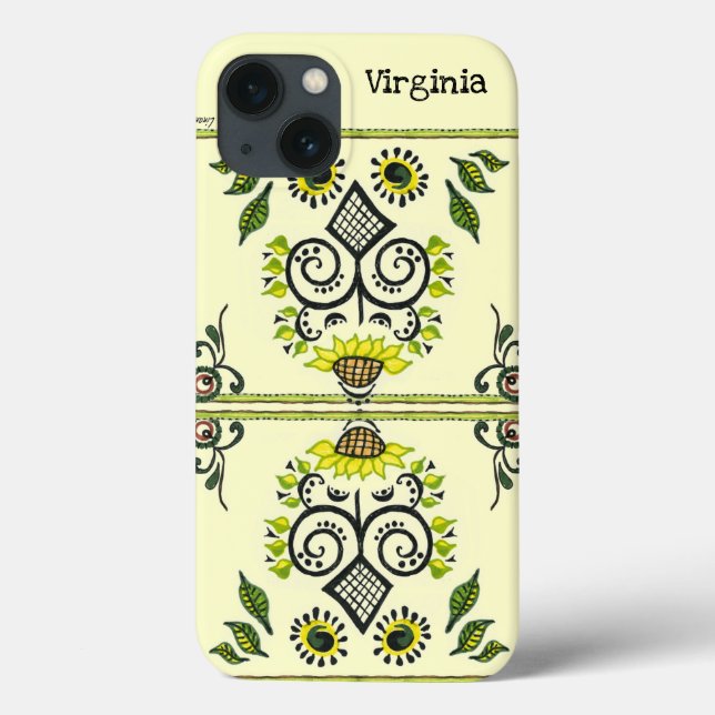 Sunflower Folk Pattern and your name Case-Mate iPhone Case (Back)