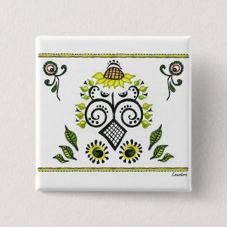 Sunflower Folk Pattern by Alexandra Cook 15 Cm Square Badge