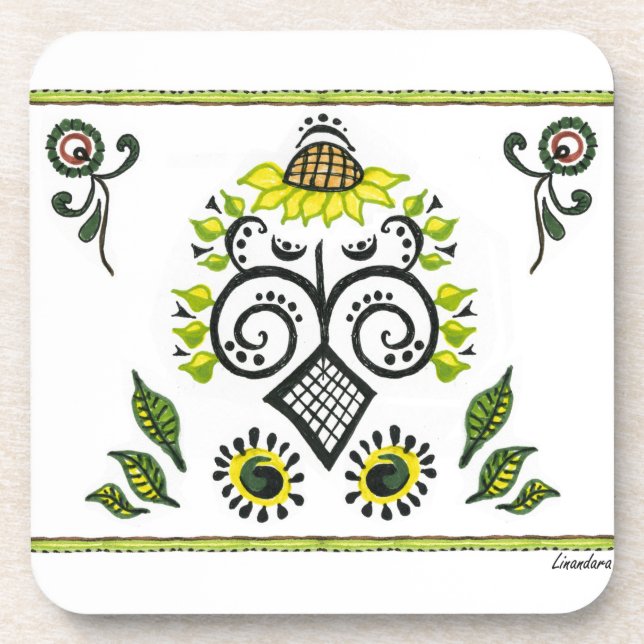 Sunflower Folk Pattern by Alexandra Cook Coaster (Front)