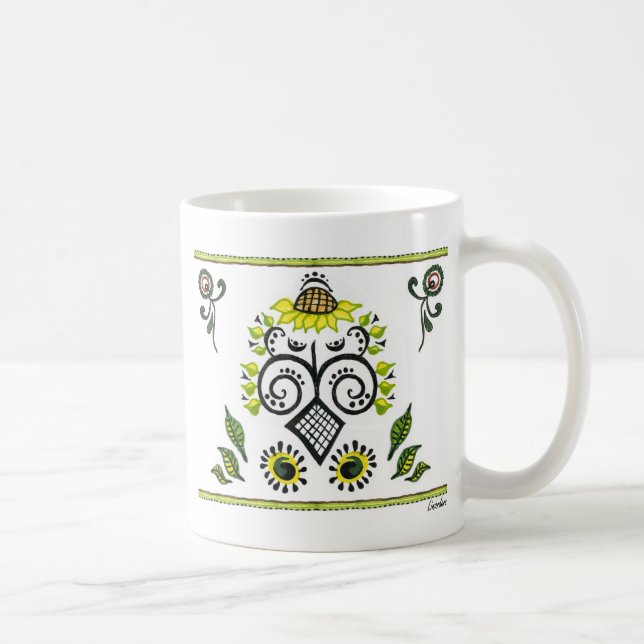 Sunflower Folk Pattern by Alexandra Cook Coffee Mug (Right)