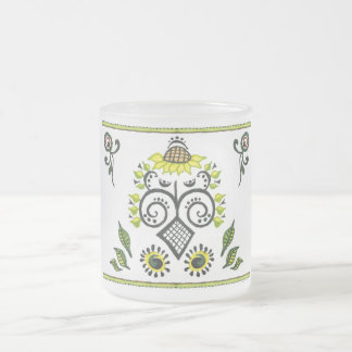 Sunflower Folk Pattern by Alexandra Cook Frosted Glass Coffee Mug
