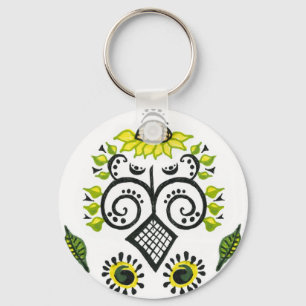 Sunflower Folk Pattern by Alexandra Cook Key Ring