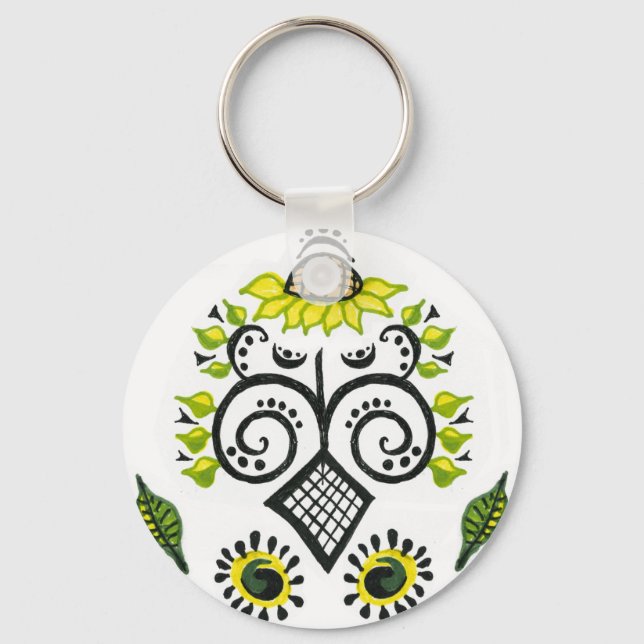 Sunflower Folk Pattern by Alexandra Cook Key Ring (Front)