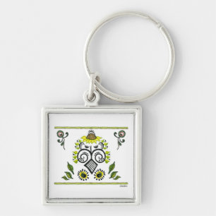 Sunflower Folk Pattern by Alexandra Cook Key Ring