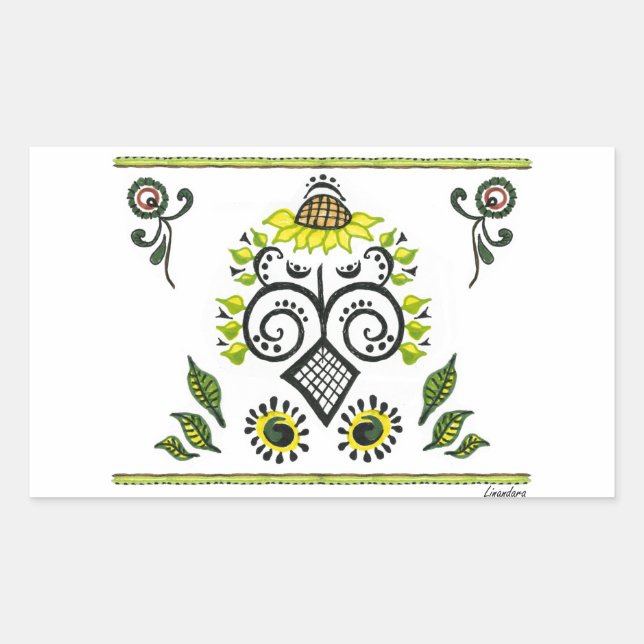 Sunflower Folk Pattern by Alexandra Cook Rectangular Sticker (Front)