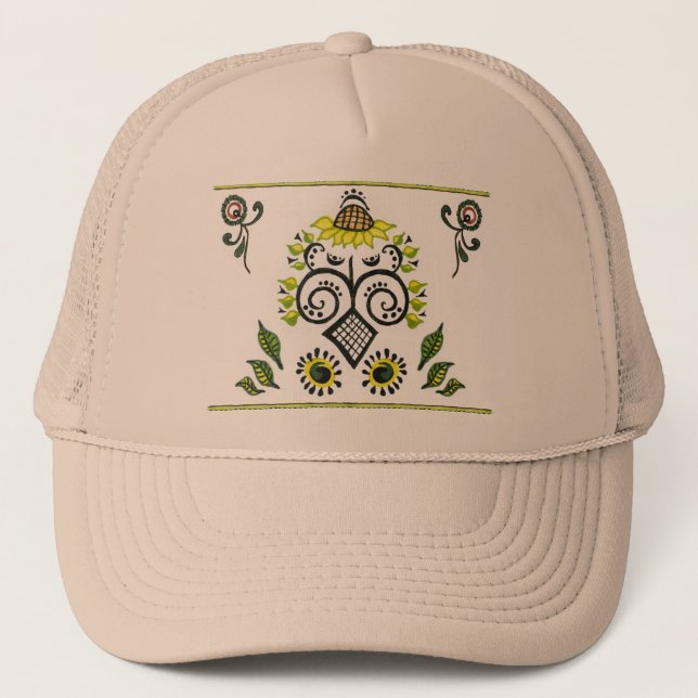 Sunflower Folk Pattern by Alexandra Cook Trucker Hat (Front)