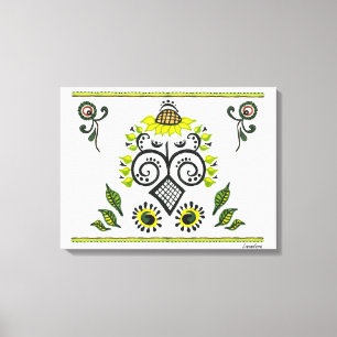 Sunflower Folk Pattern Canvas Print