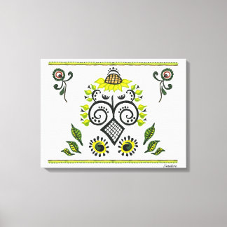 Sunflower Folk Pattern Canvas Print