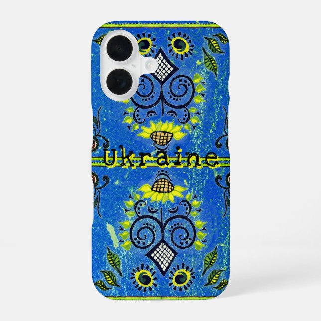Sunflower Folk Pattern on Turquoise Blue Case-Mate iPhone 16 Case (Back)