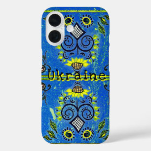 Sunflower Folk Pattern on Turquoise Blue Case-Mate iPhone 16 Case