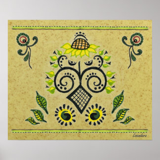 Sunflower Folk Pattern Poster