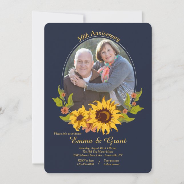 Sunflower Frame Photo Anniversary Invitation (Front)