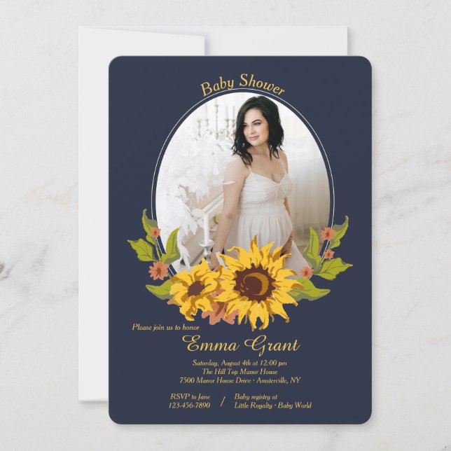 Sunflower Frame Photo Baby Shower Invitation (Front)