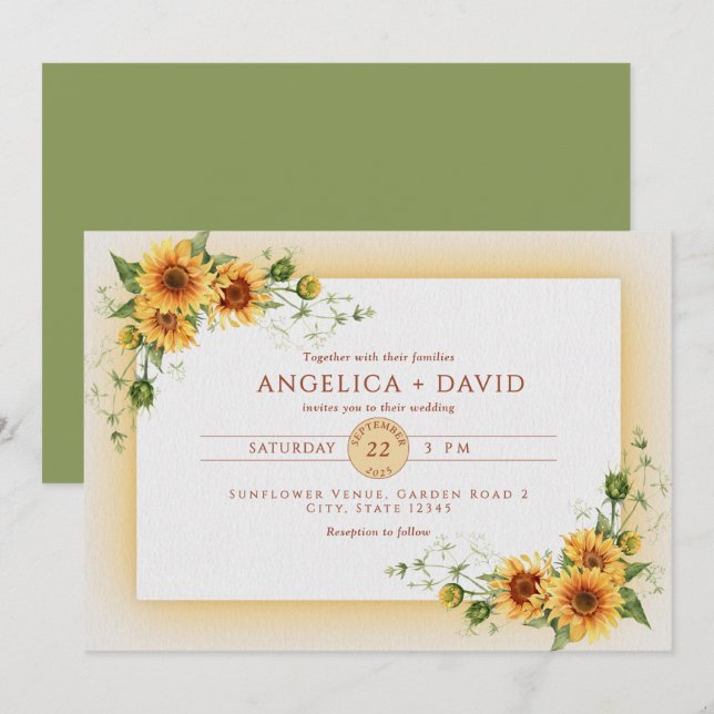 Sunflower Frame Wedding  Invitation (Front/Back)