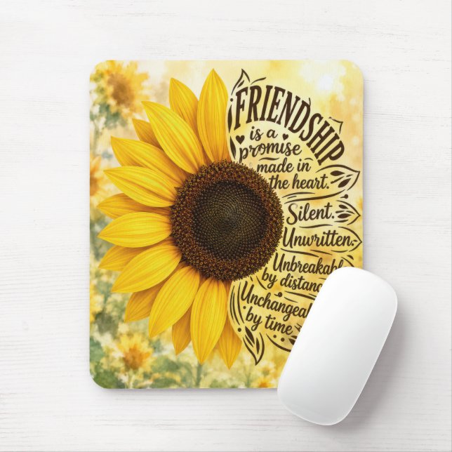 Sunflower Friendship Quote Mouse Mat (With Mouse)